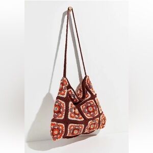 Free People HANDMADE Granny Squares Brown Catch Me Crochet Tote NWOT $98